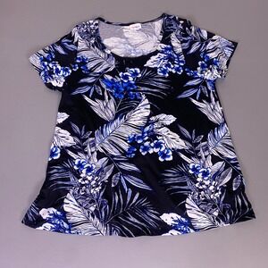 LuLaRoe Black & Blue Tropical Floral Short Sleeve Tee